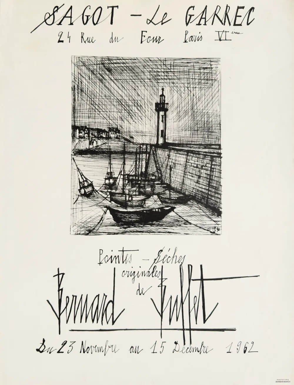 Affiche Exposition galerie Sagot - Le Garrec. Bernard Buffet - Novembre 1962