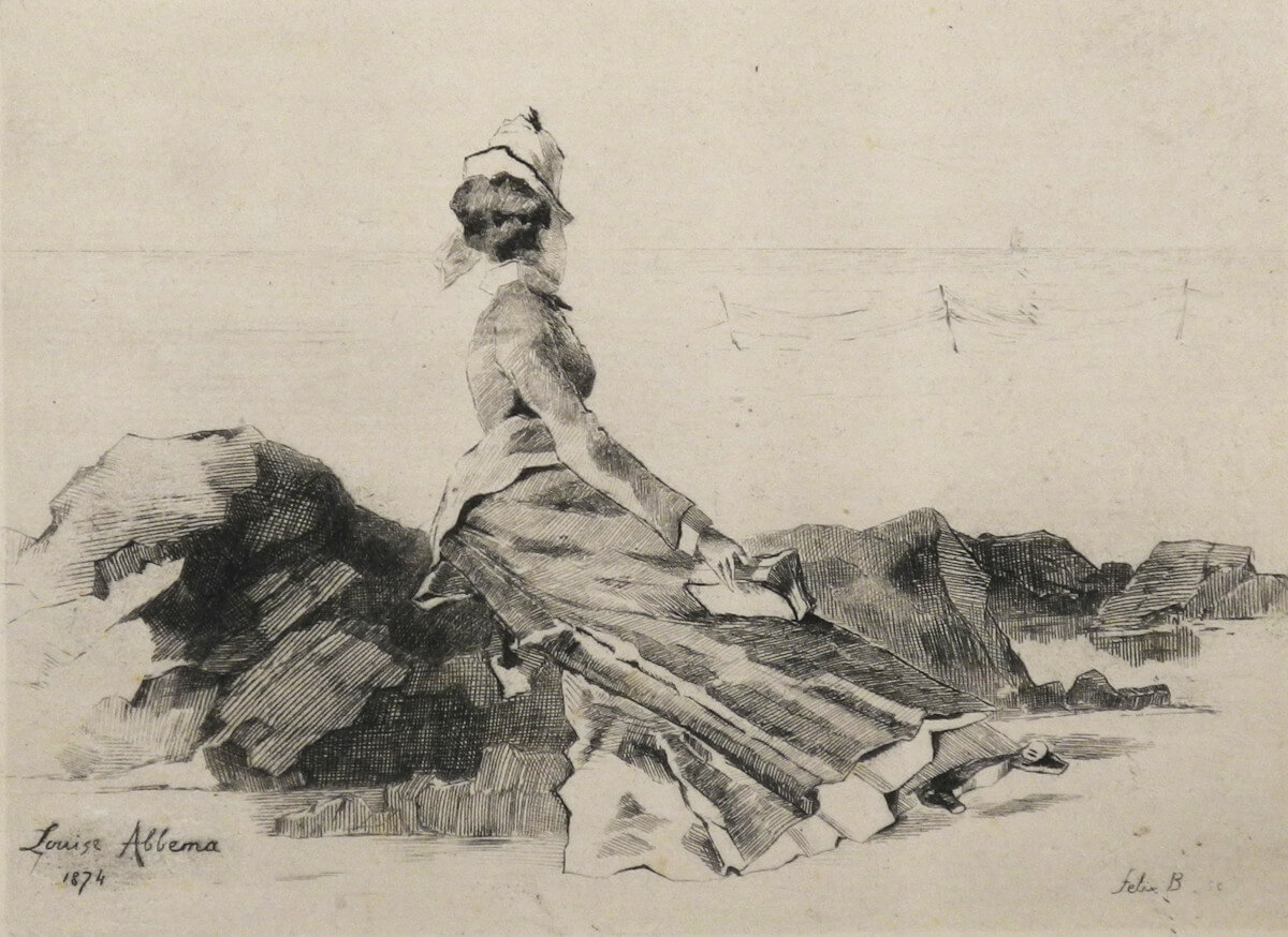 Félix Buhot, Femme assise sur un rocher