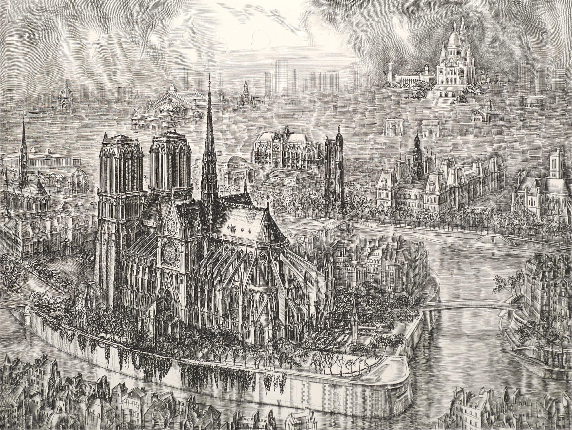 Albert Decaris, Notre Dame de Paris, vue plongeante