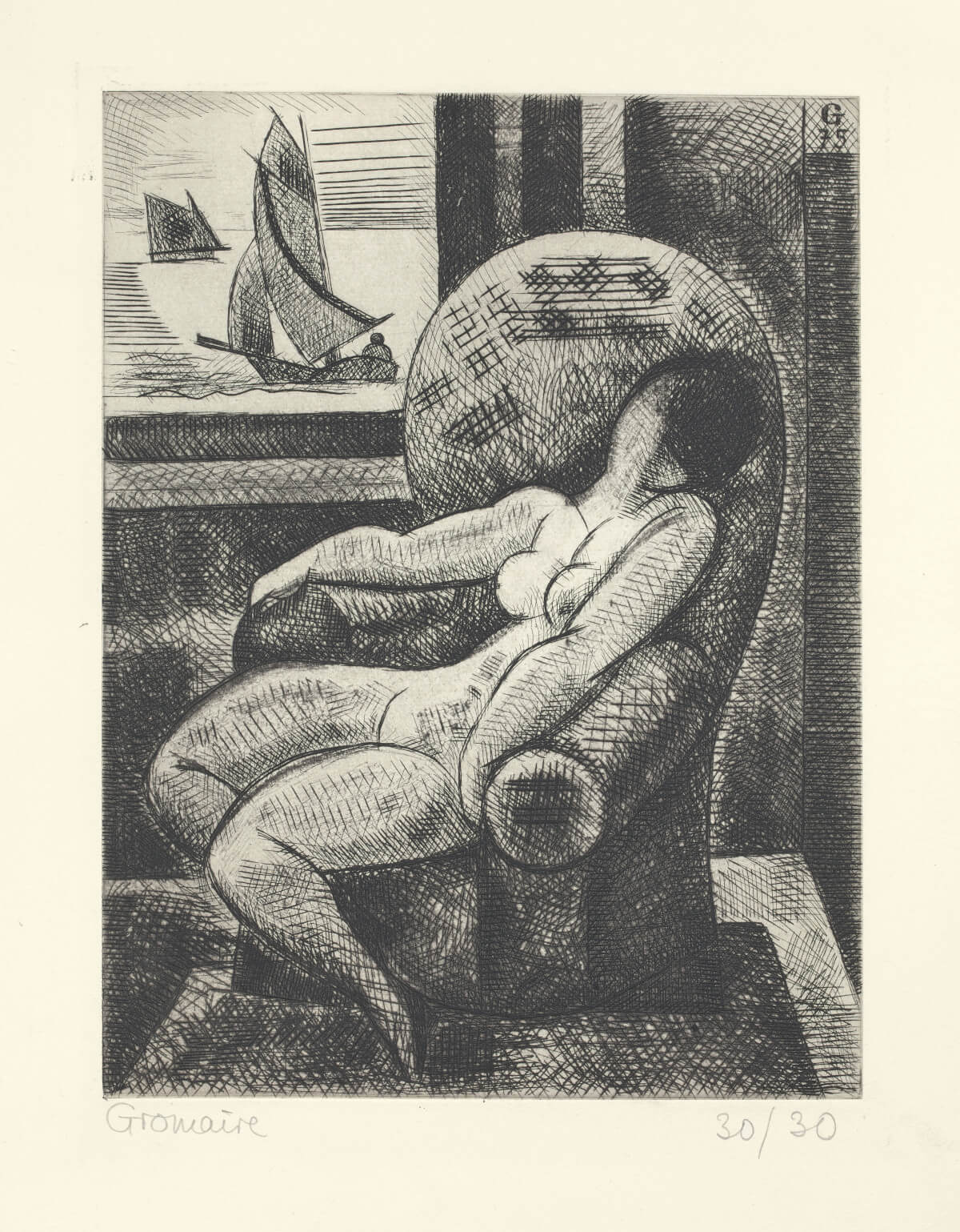 Marcel Gromaire - Nu au fauteuil courbe - Signature