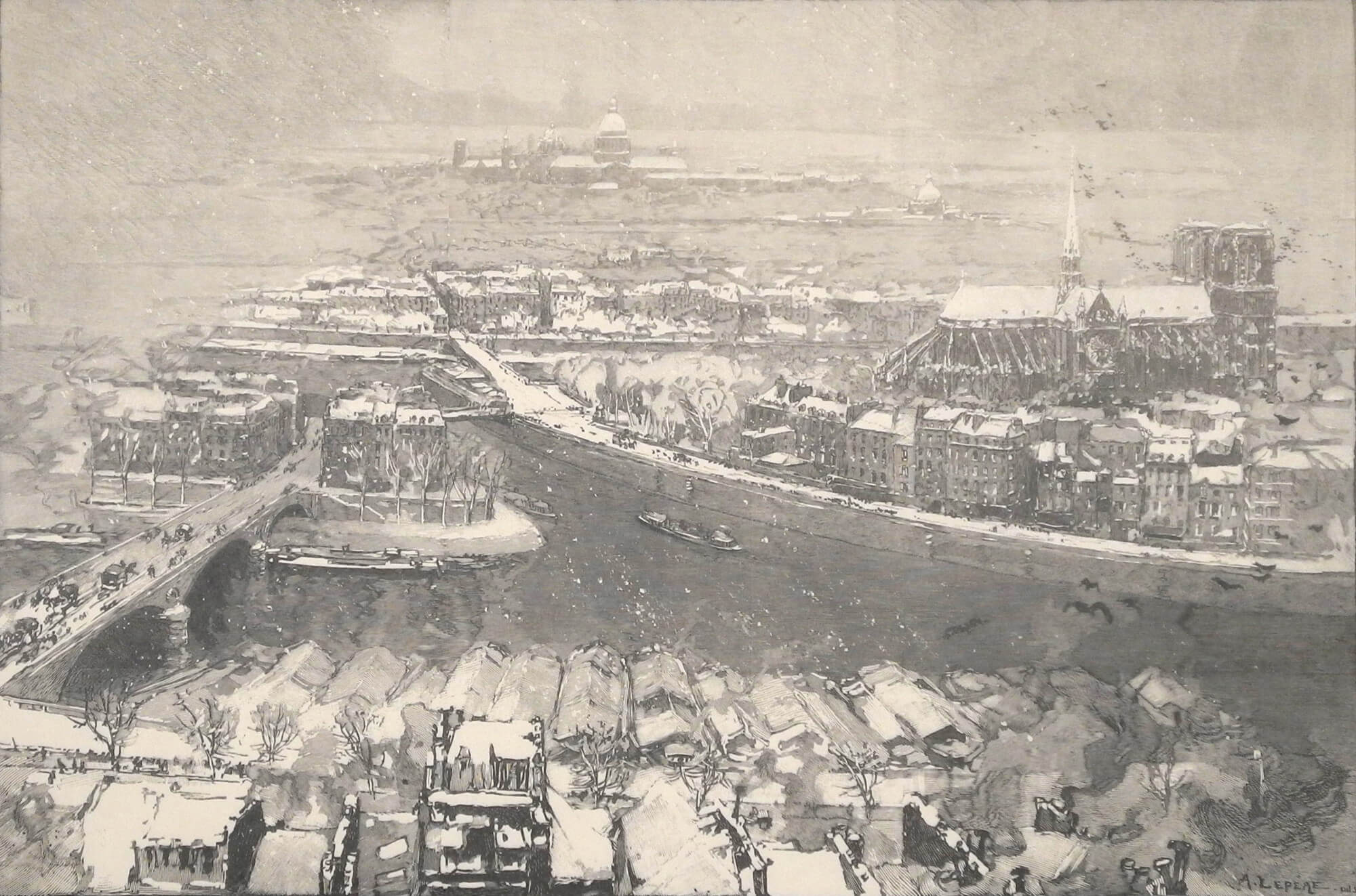Auguste Lepère, Paris sous la neige, vu du haut de Saint Gervais