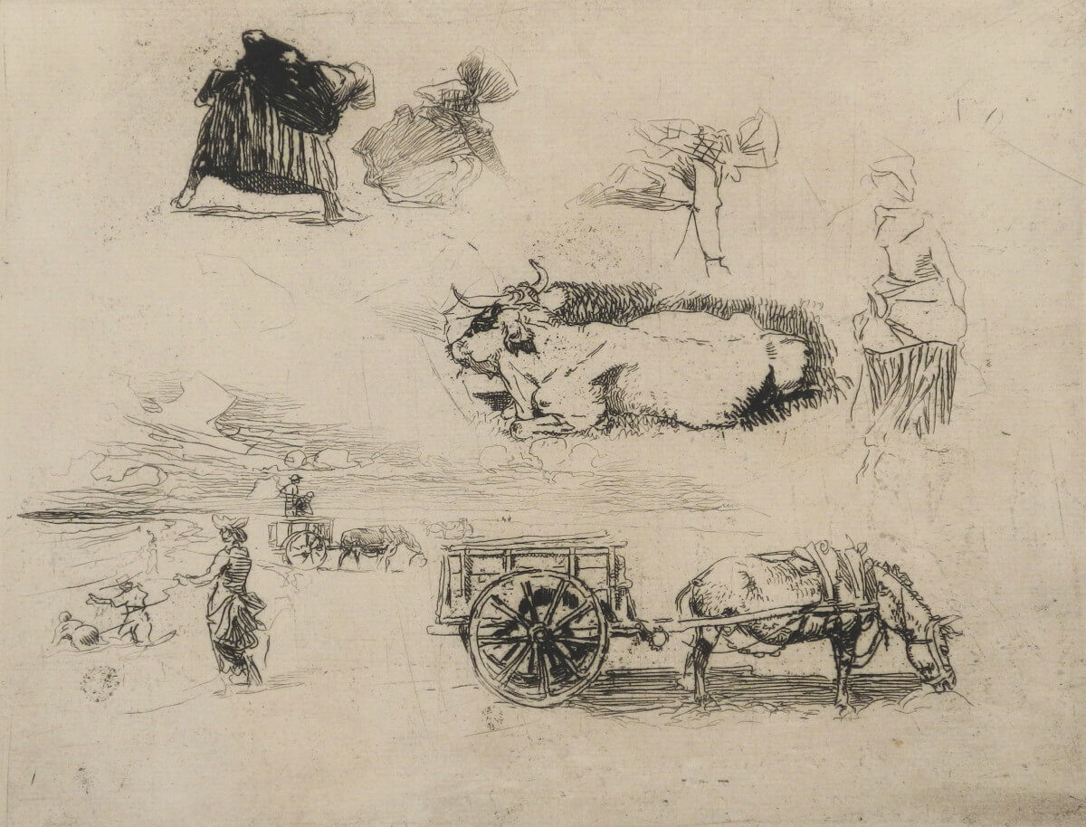 Auguste Lepère, Sur la plage, Croquis, Essais de morsures