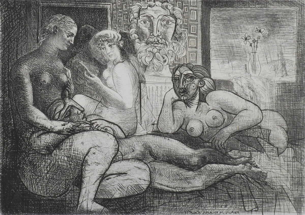 Pablo Picasso, Quatre femmes nues et tête sculptée
